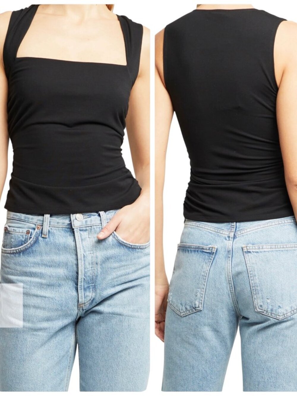 Kourt Collette Black Square Neck Stretch Tank Top NWT Large